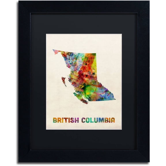 Trademark Fine Art 'British Columbia Watercolor Map' Canvas Art by Michael Tompsett, Black Matte, Black Frame