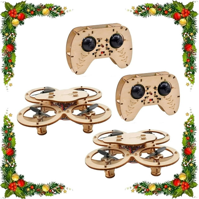 Wooden Drone Model Kit, DIY Wooden Building Blocks Flying Assembled Kit, DIY Assembly Drones with 4-Axis Flight, For Playing (2pcs)