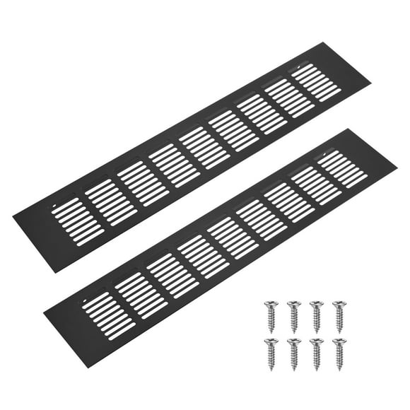 Uxcell 2-Pack Cubierta de Ventilación de Puerta de Aleación de Aluminio, Rejilla de Ventilación de 16x3"/400x80mm con Tornillos para Gabinete [Negro]