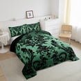 thumbnail image 4 of Manfei Tribal Damask Flower Full Size Comforter Sets, Green Black Mandala Bedding Comforter Set, Western Bohemian Theme Reversible Bedding Sets, Breathable Home Decor, 3-Piece, 4 of 9