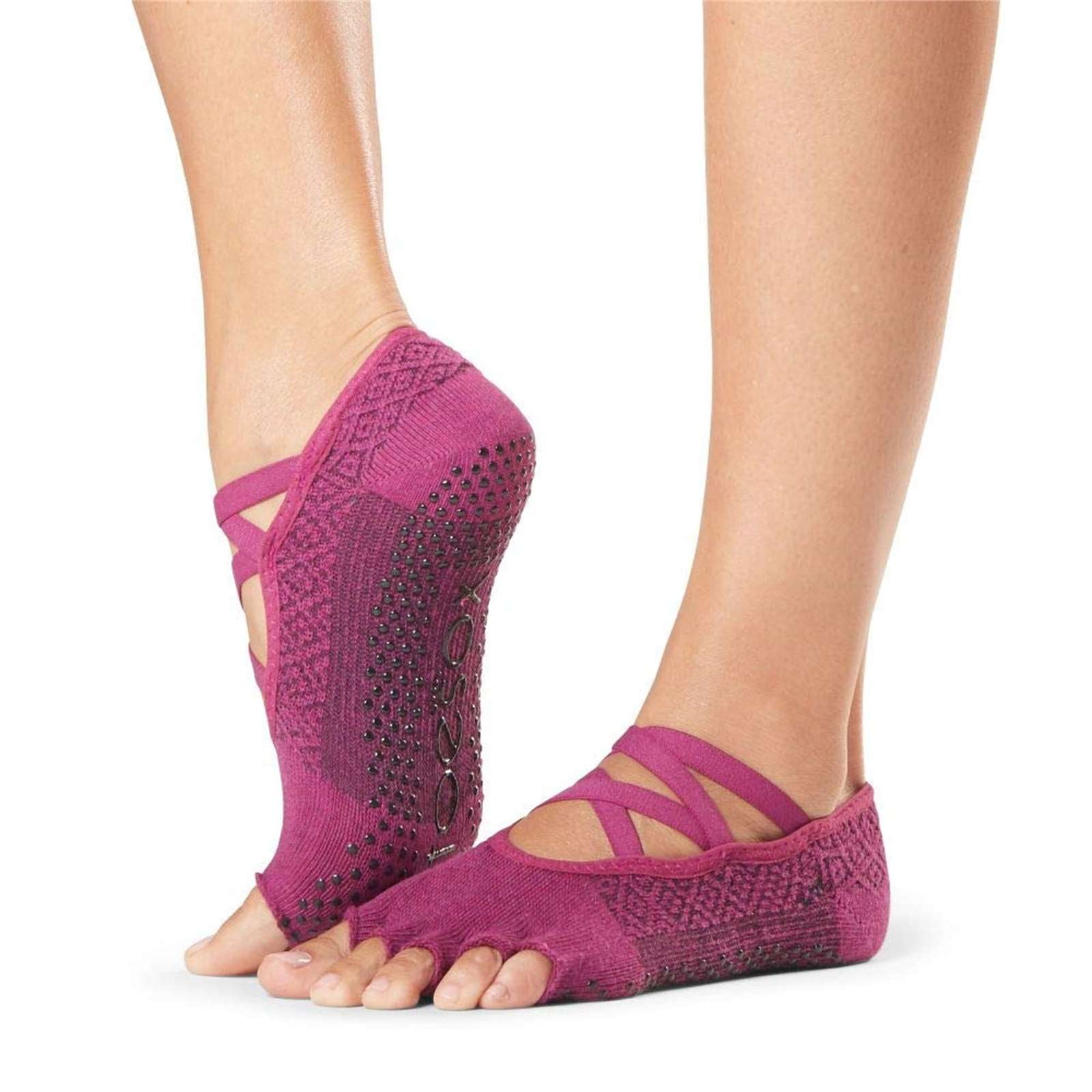 Chaussettes Toesox Femme Half-toe Grip Yoga, Taille 6-8, Coloris Rose, Une Paire