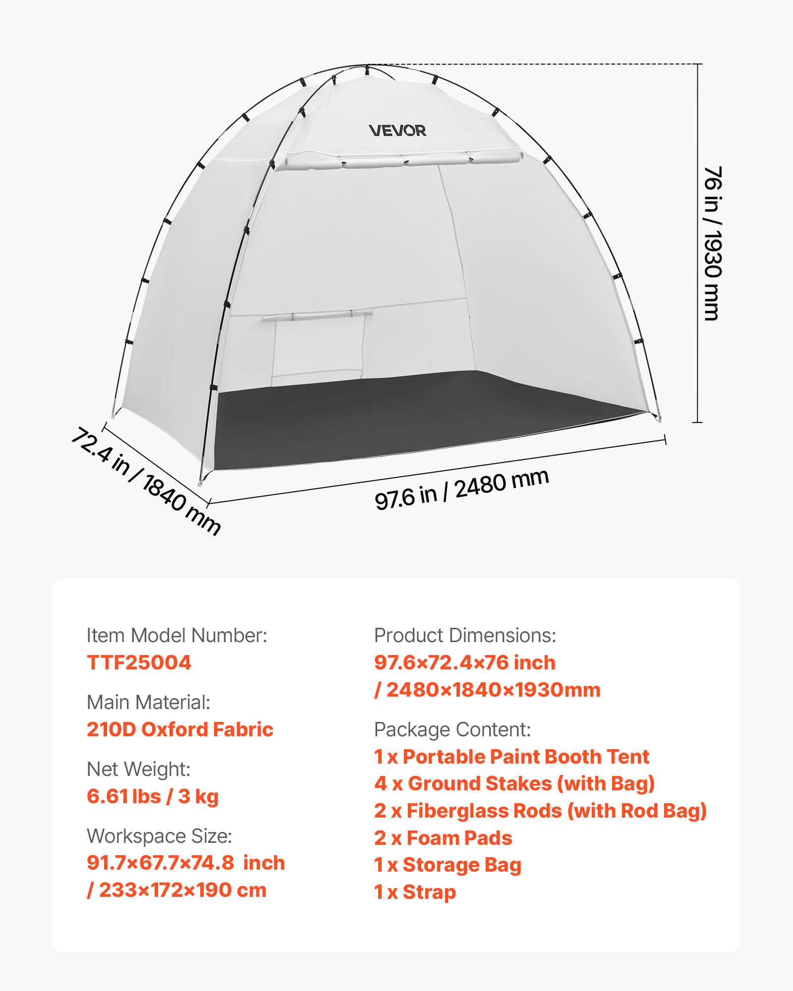 VEVOR Portable Paint Booth Tent, 91.7 x 67.7 x 74.8 inch Painting Tent Station, Spray Shelter with Built-in Floor & Mesh Screen, Large Space, Oxford Spray Painting Tents for Cupboard, Chairs, Tables