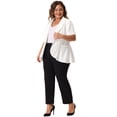 thumbnail image 3 of DARING DIVA Women's Plus Short Sleeve Work Button Jacket Suit Blazers White 1X, 3 of 6