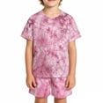 thumbnail image 2 of CUZIBR Toddler Colorful Tie Dye Graphic Boys O-Neck Short Sleeve Tshirts Tops With Shorts Outfit Sets Kids Playwear Summer Clothes Sets,Pink,8-9 Years, 2 of 4