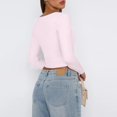 thumbnail image 4 of Camiseta Pivanzore para mujer, cuello cuadrado, manga larga, rosa, talla L, 4 of 5