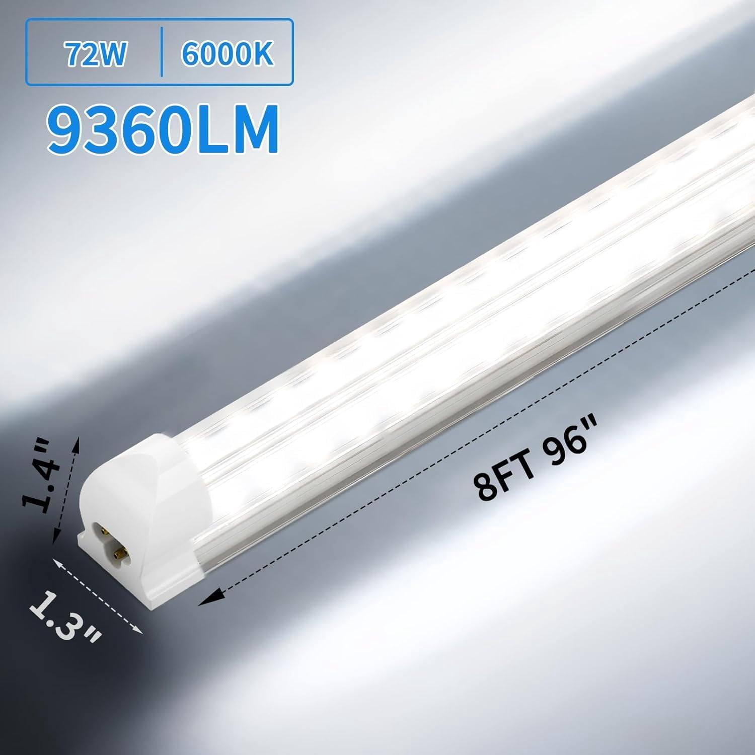 JESLED 8ft T8 LED Shop Light Fixture Linkable, High Output 75w 9750lm 6000K,V Shape T8 LED Tube Lights for Garage 4-Pack