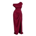thumbnail image 4 of Women's Plus Size One Shoulder Midi Dress Ruched Split Short Sleeve Bodycon Dresses Red XL(XL), 4 of 6