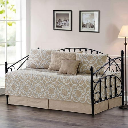 6 Piece Quilted Microfiber Daybed Bedding Cover Set, Soft Lightweight Cozy All Season Coverlet Quilt Set with Bedskirt, Matching Shams and Decorative Pillow, 75" x 39", Glena Gatework