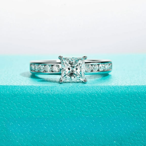 Silvago Jewel Excellent 2 Ct Princess Cut Diamond Engagement Ring - 14K White Gold Plated Wedding Ring - Channel Set Ring for Women's - Diamond Wedding Anniversary Gifts for Wife