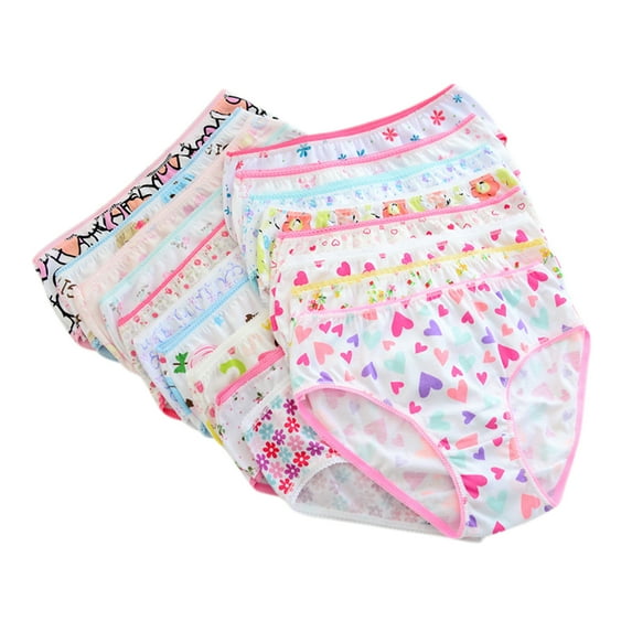 12PCS/Set Children Girls Underpants Cotton Briefs Cute Cartoon Underwear Panties Random mixed color 11-12 # (8-12 years old)