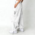 thumbnail image 7 of ZHANGDER Girls Cargo Pants Elastic Waist Drawstring Y2K Trousers with Pockets Wide Leg Jogger Pants, White 12-13 Years, 7 of 7