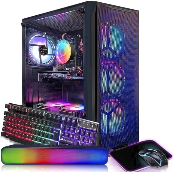 STGAubron Gaming Tower PC, Intel Core I7 up to 3.9 Ghz, Radeon RX 580 8G Graphics, 16G Ram, 512G Ssd, Wifi, Bt 5.0, RGB Fan x6, W11H64