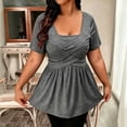 thumbnail image 2 of XYAIYT Womens Summer Short Sleeve Tunics Square Neck Casual Top with Chest Cross Strap Fashion Solid Color Blouses, 2 of 5