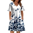 thumbnail image 2 of Womens Summer Floral Dresses Wrap V Neck Dress Fashion Casual Going Out A-Line Ruffle Short Sleeve Sundress, 2 of 5