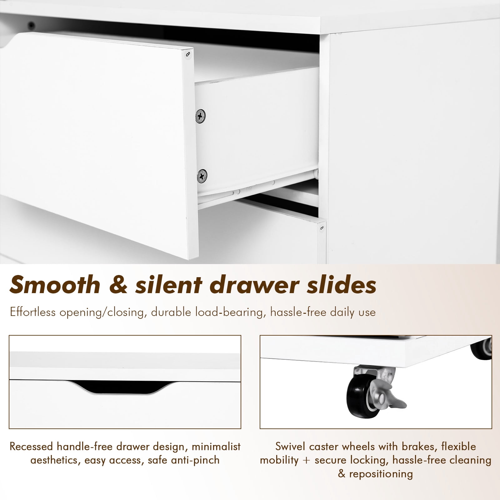 MOONMISS Wooden 5-Drawer Dresser with Wheels – Modern Storage Cabinet,White