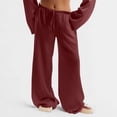 thumbnail image 2 of Wide Leg Linen Pants Women Low Rise Baggy Palazzo Pants Soft Drawstring Sweatpants Lightweight Boho Beach Trousers with Pockets Wine S, 2 of 7