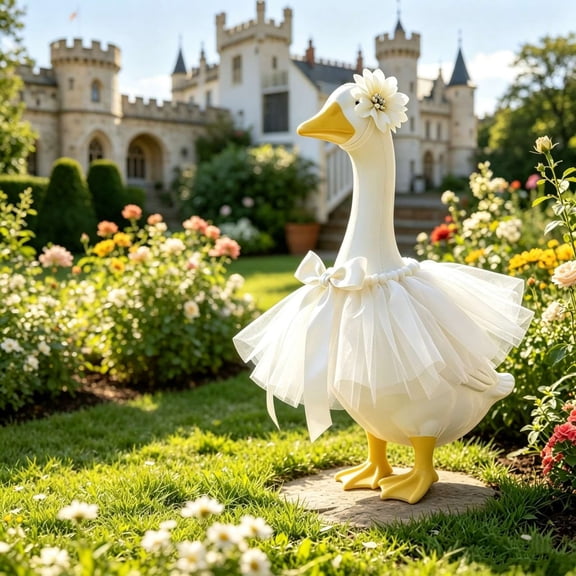 23 Inch Goose Clothing Porch Goose Skirt Puffy Skirt Set White, Mesh Tutu Outfit with Headwear for Lawn Goose Garden Decor, White Goose Costume for 23 Inch Statue Outdoor Display