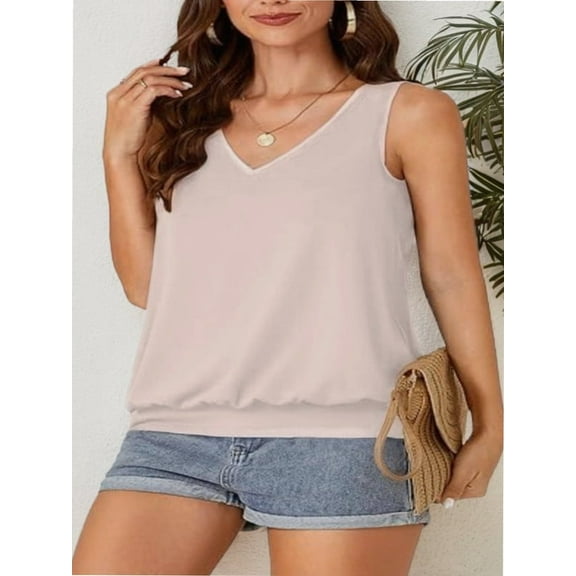 Womens V Neck Casual Tank Tops Fit Sleeveless Summer Tops Shirts Blouses