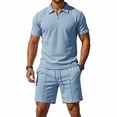 thumbnail image 4 of Men's 2 Piece Outfits Short Sleeve Casual Shirt and Shorts Set Summer Quarter Zip Tracksuit for Men Loose Sports Elastic Waist Shorts, 4 of 9