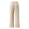 thumbnail image 3 of QLEICOM Womens Slacks Sweatpants Elastic Waist Drawstring Wide Leg Lounge Trousers Stretchy Summer Palazzo Pants With Pocket Wide Leg Pants Relaxed Fit Trousers Khaki L, 3 of 4