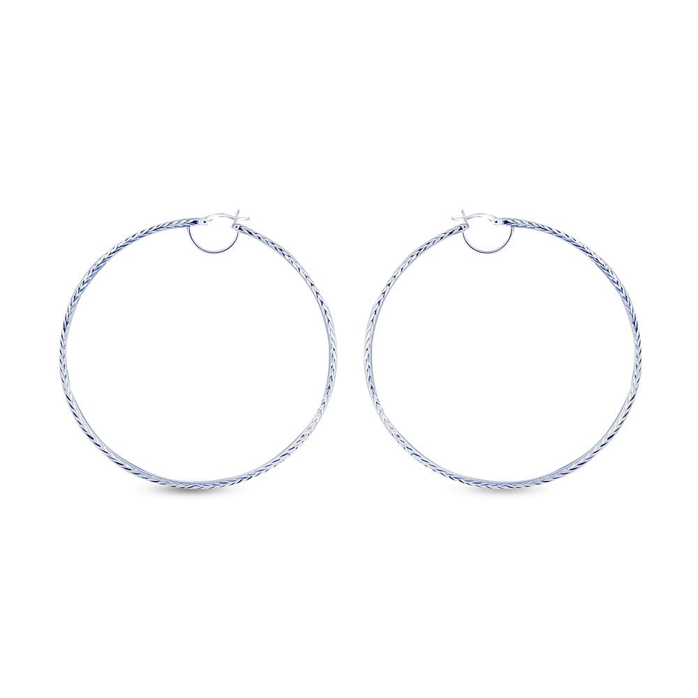 LeCalla 925 Sterling Silver Anti-Tarnish Diamond-Cut Hoop Earrings Italian Design Click-Top for Women 60MM