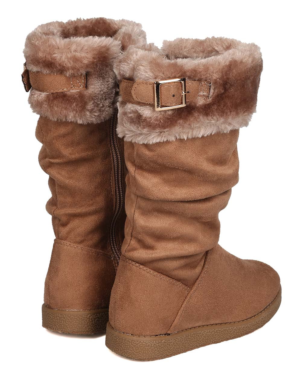 New Girl DbDk Elsa-6K Faux Suede Fur Trimmed Round Toe Winter Boot