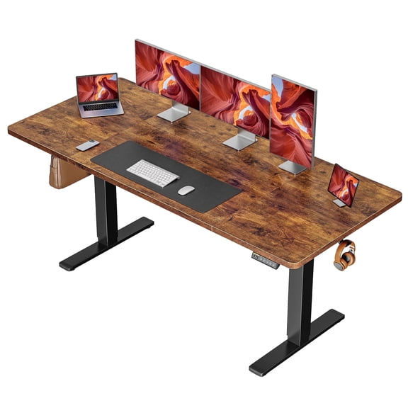 Amadwell Electric Standing Desk, 63 x 27.6 Inches Gaming Desk, Height Adjustable Stand up Desk with Cable Organizer, Computer Office Desk for Home Office, Rustic Brown
