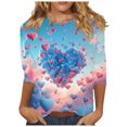 thumbnail image 2 of TrendVibe365 Valentines Womens Tops Womens Plus Size Tops 3/4 Sleeve Crew Neck Polyester Casual Love Heart Printed Lover Gift Blouse Tops for Valentines Gifts Pink M, 2 of 5