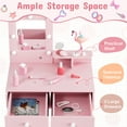 thumbnail image 6 of TLSUNNY Kids Vanity Table and Stool Set, w/ Lights & Mirror, Wooden Princess Makeup Desk Set with Storage Drawers, for Girls, 6 of 8