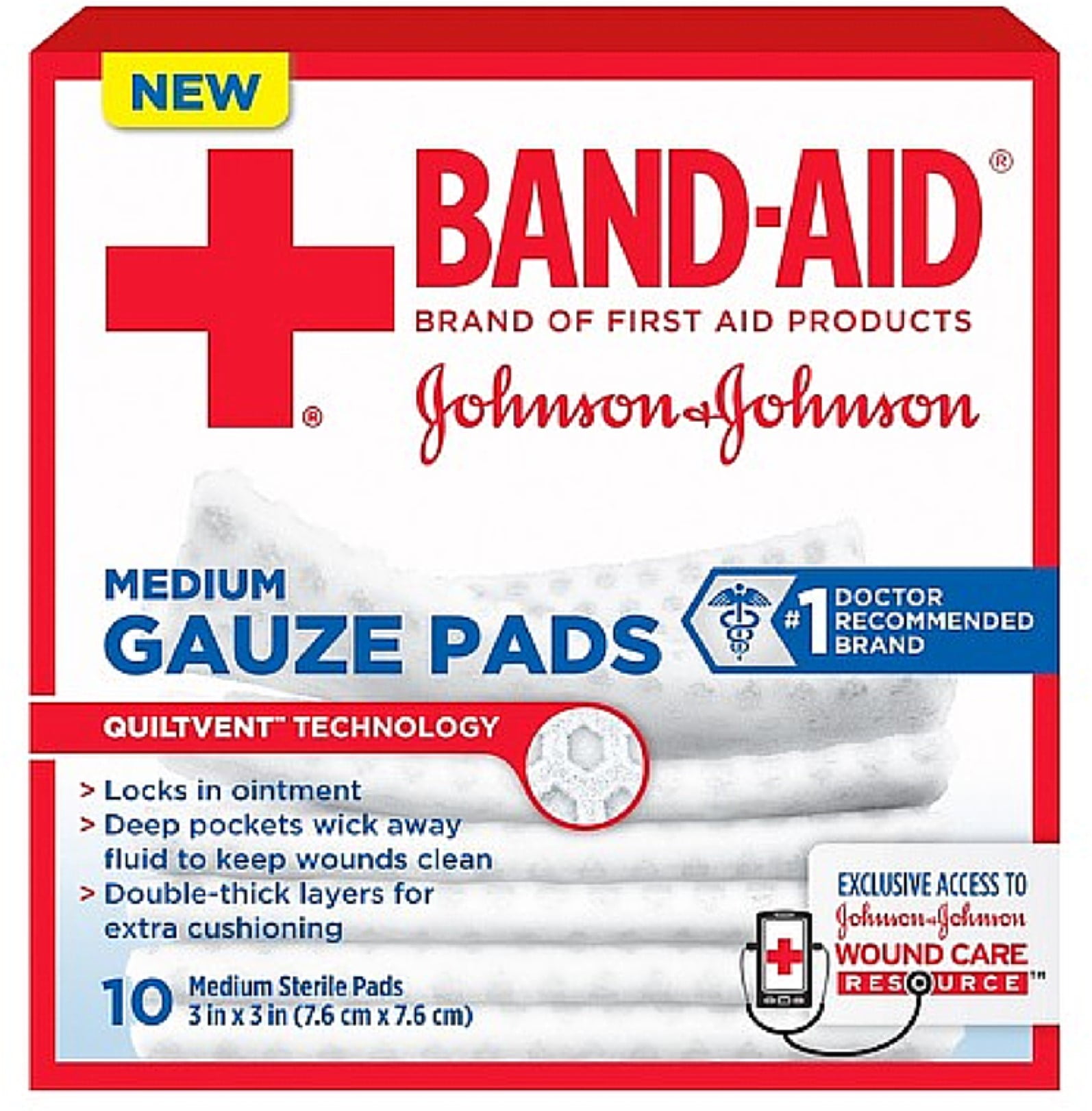 JOHNSON & JOHNSON BandAid First Aid Gauze Pads 3 Inches X 3 Inches 10 Each (Pack of 2
