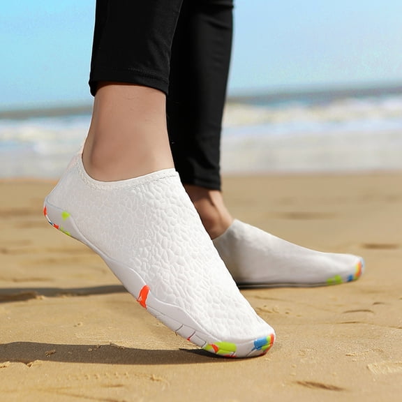 lnmuld Men Women Water Shoes Aqua Socks with Colorful Sole for Beach Pool Surf Color:White,Size:44