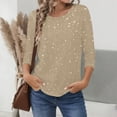 thumbnail image 7 of Enjoytime Spring Shirts for Women Solid Color 3/4 Sleeve Sparkly Tops Fashion Round Neck Trendy Casual Blouses Beige M, 7 of 7