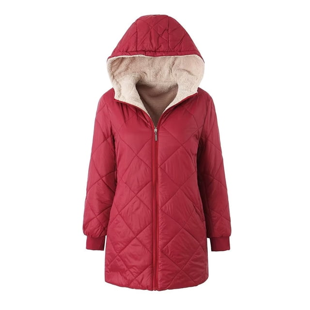 Chaqueta de invierno de algodón de longitud media con capucha y diseño geométrico impermeable y suave para mujer