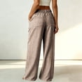 thumbnail image 5 of Lenpel Womens Wide Leg Striped Pants Fashion Button Trousers with Pockets Casual Business Straight Leg Slacks, 5 of 6