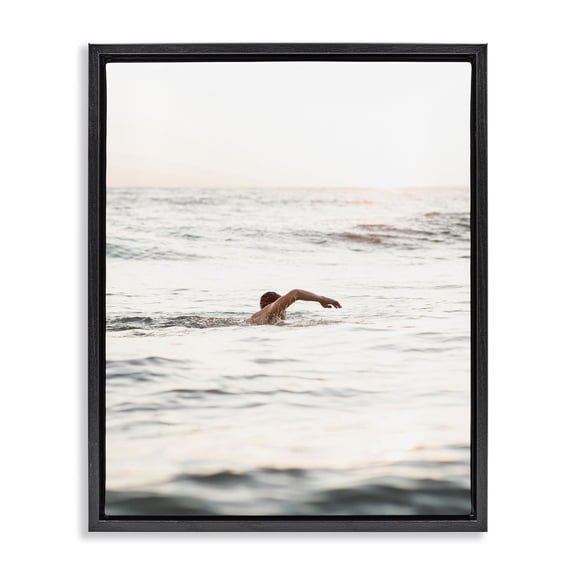 Stupell Industries Coastal Person Swimming in Sea Black Floating Frame Canvas Art, 17 x 21, by Lil' Rue