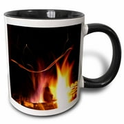 Photograph Of Flickering Flames From A Fire In An Outdoor Fireplace., 15oz Two-Tone Black Mug