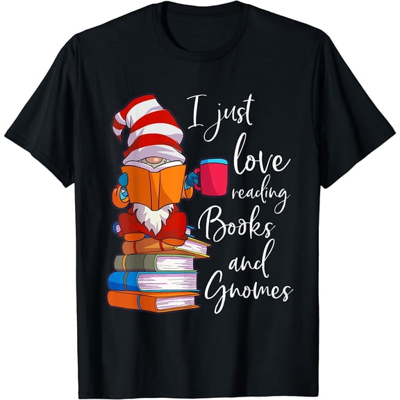 Gnome Shirt Women Girls Book Lover Reading Club Gnome Lover T-Shirt Black Small
