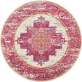 thumbnail image 1 of homeroots home decor 385322 4’ Round Ivory and Fuchsia Distressed Area Rug, 1 of 1