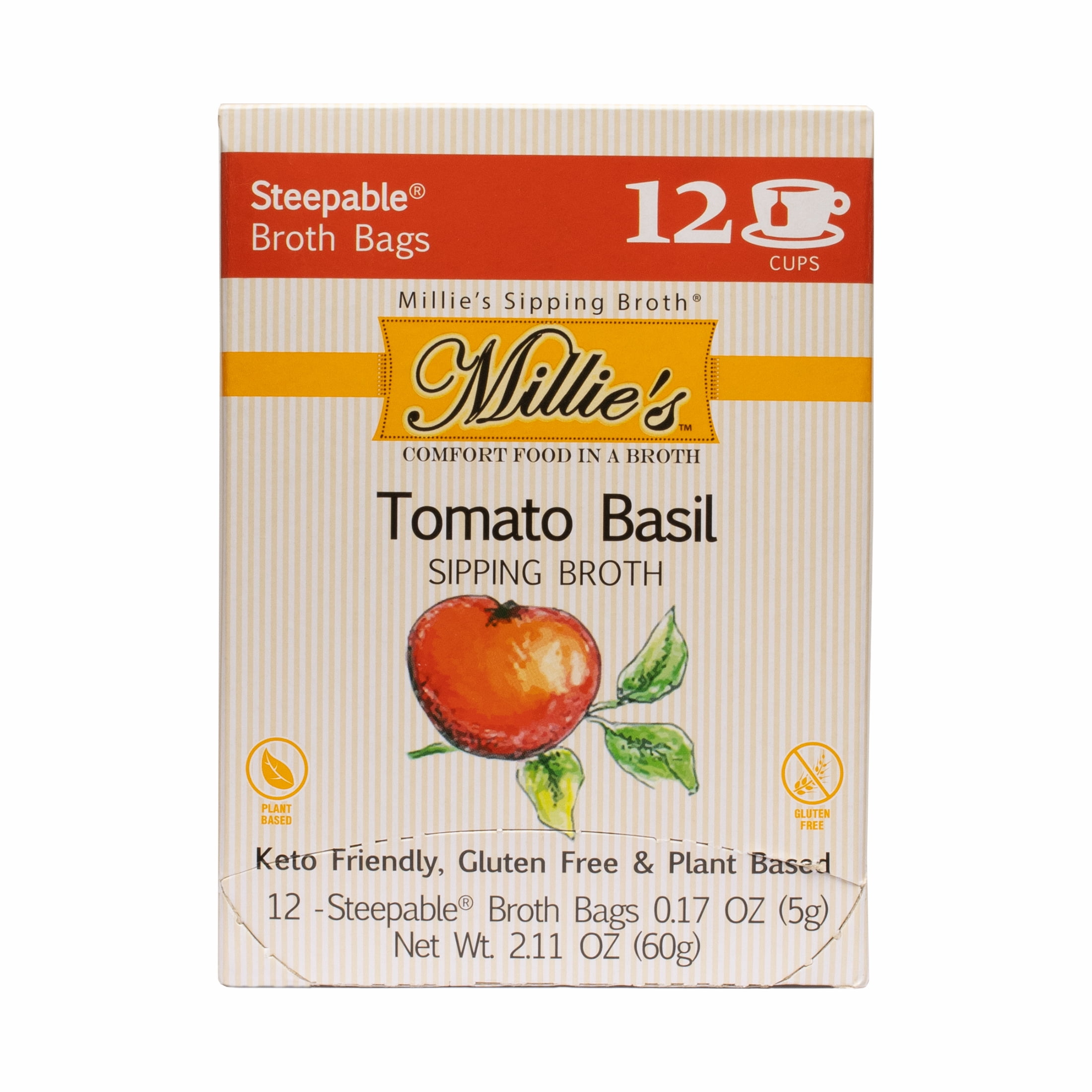 (6 pack) Millie's Sipping Steepable Broth Bags, Tomato Basil, 12 pk