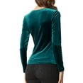 thumbnail image 2 of INSPIRE CHIC Women's Velvet Top Square Neck Long Sleeve Solid Blouse L Green, 2 of 6