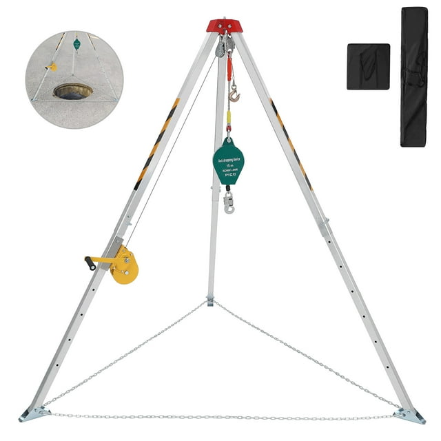 Confined Space Tripod Rescue Kit - 1200 lb Lifting Winch with Fall Arrester & Self-Locking Safety Device