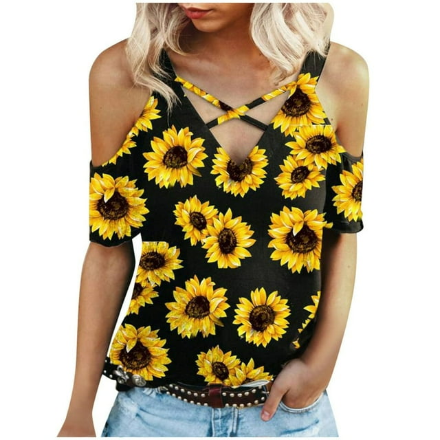 AMERTEER Femmes Aguichant Col en V Couleur Imprimé 3D Manches Courtes Pli Décontracté Blouse Hauts T-shirt pour Femmes