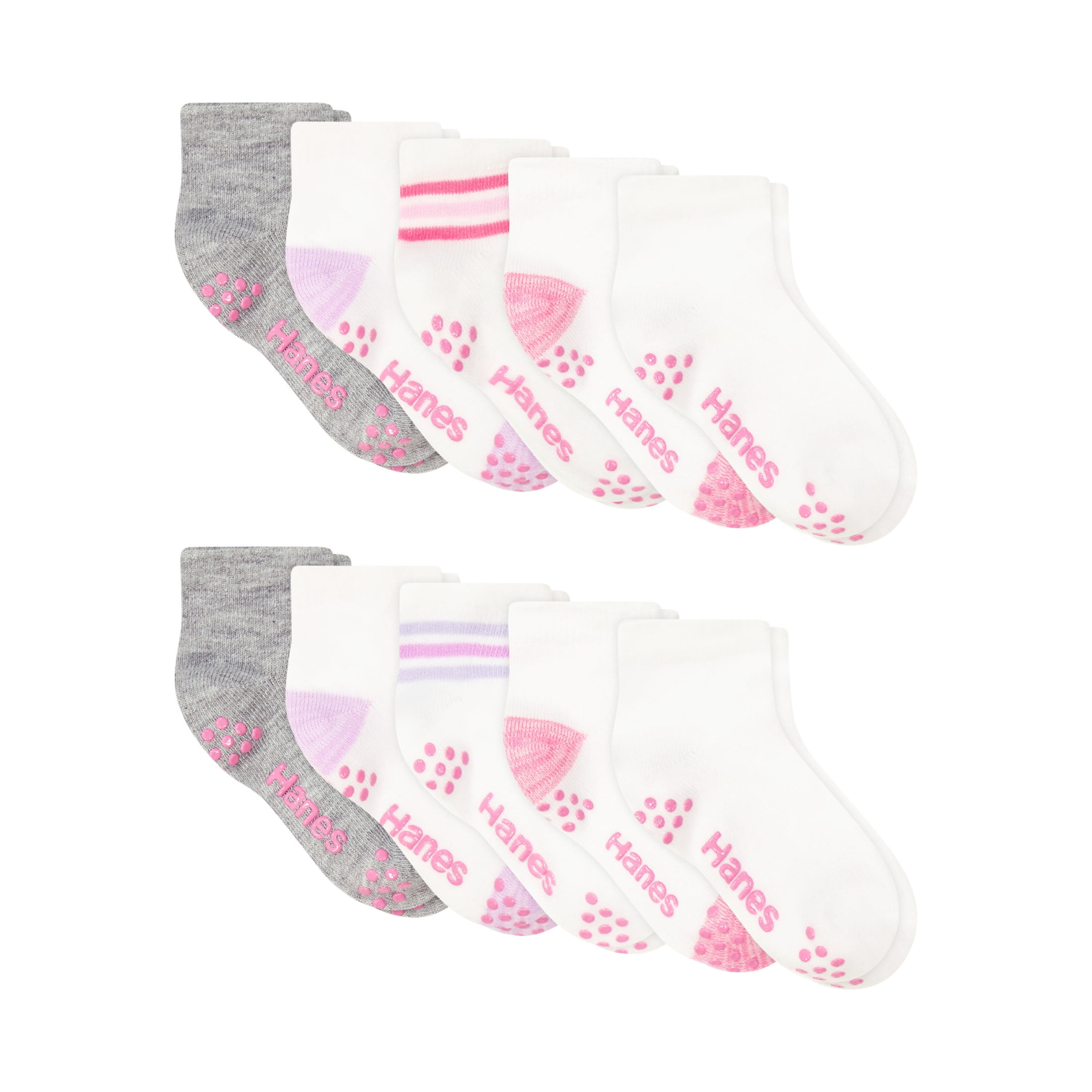 Hanes Girls Ankle Socks Value Pack, 10-Pack, Quarter Socks for Infant and Toddler Girls