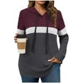 thumbnail image 2 of Otntypg Long Sleeve Hoodie Tunic Sweaters for Women Fall Casual Ribbed Knitted Drawstring Hooded Sweater Tops Loose Irregular Hem Blouses Wine L, 2 of 6