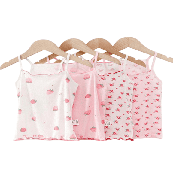 LYMAYTER 3-14Y Toddler Kids Girls Summer Sleeveless Camisole Lightweight Cartoon Print Spaghetti Strap Tank Top