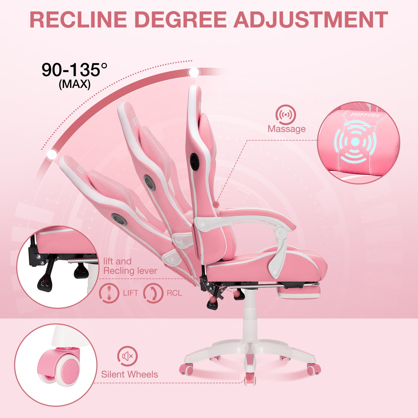 Hoffree Big and Tall Gaming Chair with Speakers Office Chair with Footrest Heavy Duty Gamer Chair with Lumbar Support Height Adjustable 360-Swivel Seat and Headrest for Adults, 400lbs