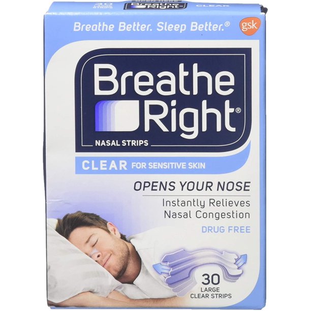 Breathe Right Nasal Strips Clear for Sensitive Skin Large 30 Each