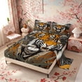 thumbnail image 2 of Manfei Jungle Tiger Full Size Sheets for Girls Women, Wild Leaves Bed Sheets, Orange Green 4-Piece, 1 Flat Sheet, 1 Fitted Sheet and 2 Pillowcases, 2 of 6