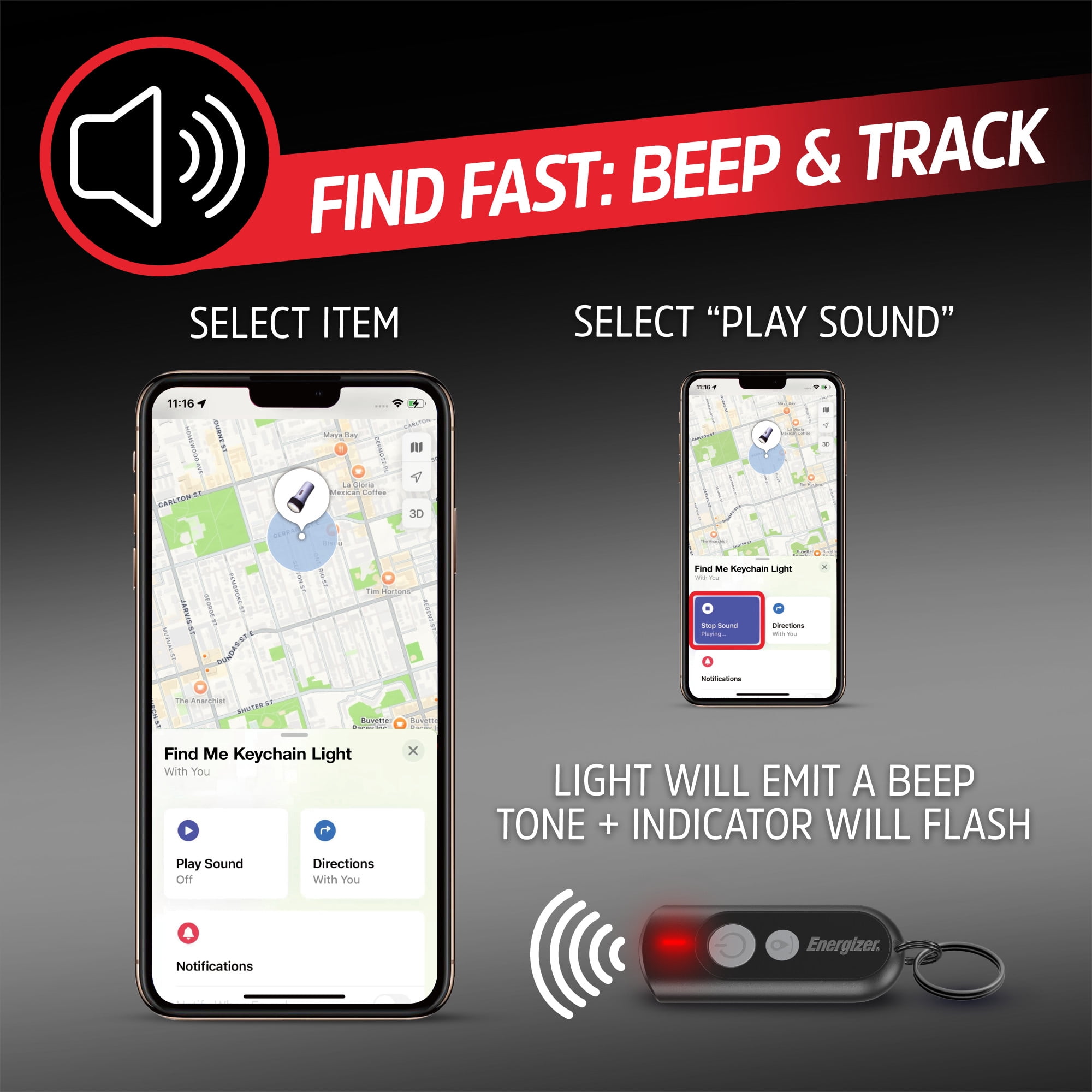 Energizer Apple Find My Key Device Tracker Keychain LED Flashlight for Everyday Travel