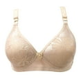 thumbnail image 3 of Bras for Women Floral Lace Plus Size Underwire Full Coverage Push Up Wireless Seamless Unlined Non Padded Minimizer Bra,Beige,40 C, 3 of 3